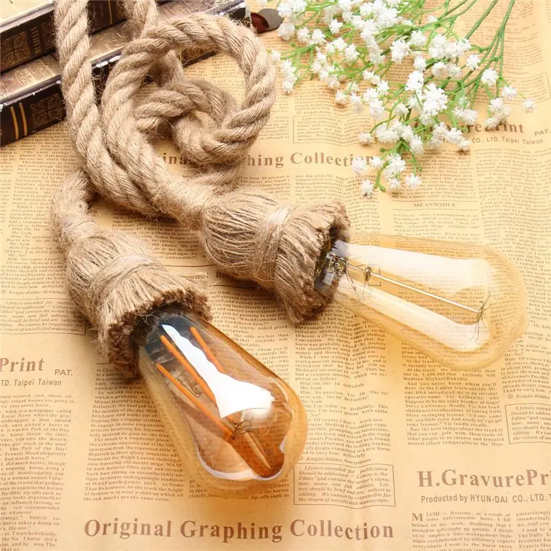 

Smuxi Double Head E27 Edison Bulb Retro Countryside Hemp Rope Lamp Pendant Lights Edison Bulb for Living Room Cafe Lights