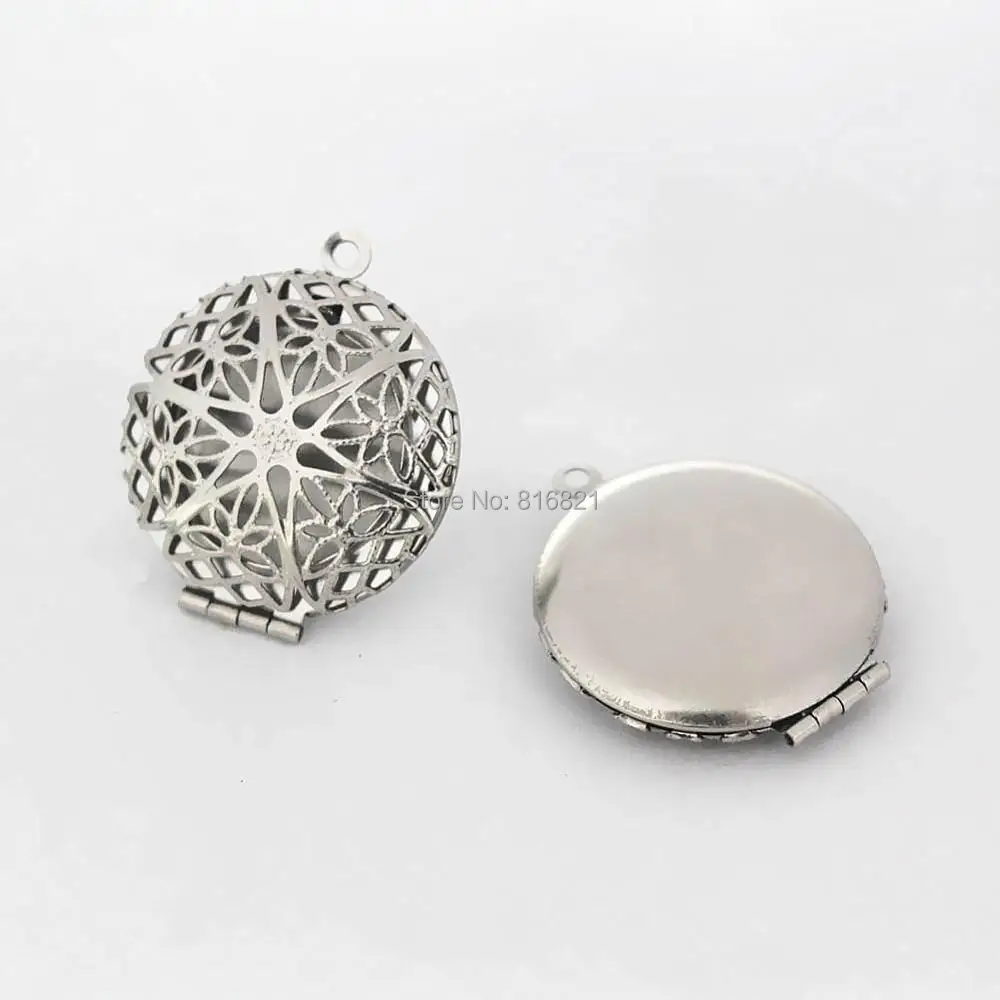 

32mm Round Stainless Steel Locket Pendant Filigree Essential Oil Aromatherapy Diffuser Perfume photo Locket Pendant Charms