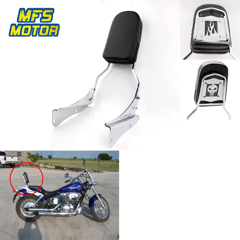 

For 01-08 Honda Spirit 750 Motorcycle Skull Flame Rear Steel Metal Backrest Passenger Sissy Bar Cushion Leather Pad Chrome