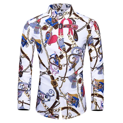 5XL 6XL 7XL рубашка мужская Осенняя Новая модная рубашка с длинными рукавами и принтом для мужчин Повседневная Деловая офисная рубашка больших размеров - Цвет: 1267