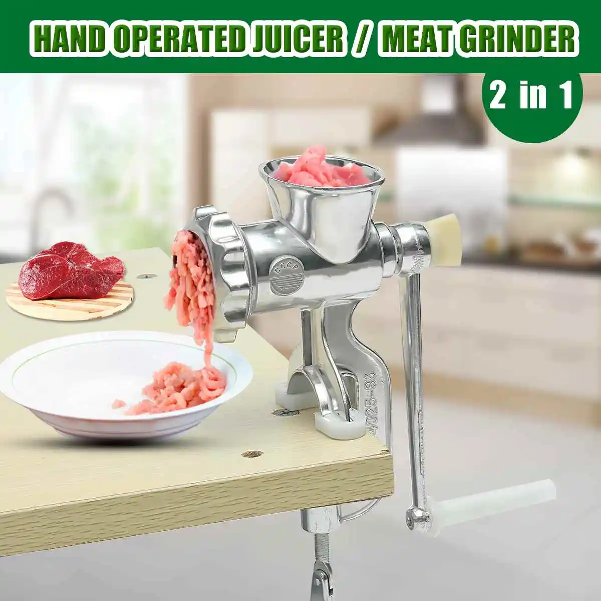2 In 1 Household Hand Operated Juicer Food Meat Grinder Manual