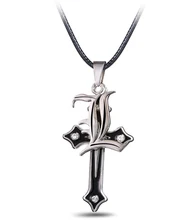 MJ Jóias Anime Death Note Logo Duplo Pingente de Cruz Colar Cosplay Jóias Acessórios Presentes