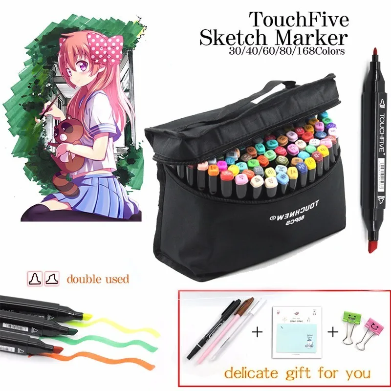 

TOUCHNEW 30/40/60/80 Color Art Markers Set Material For Drawing Alcoholic Oily Based Marker Manga Dual Headed Brush Pen