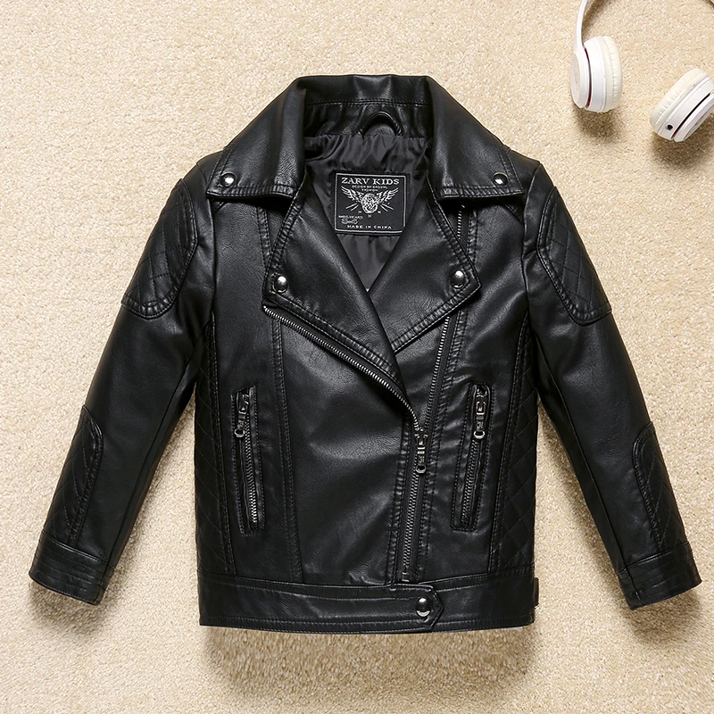AD Solid Black Boys Leather Jacket Autumn Winter Wind and Water Proof Faux Leather Cool Children's Bomber Kids Clothing Clothes AD Solid Black Boys Leather Jacket Autumn Winter Wind and Water Proof Faux Leather Cool Children's Bomber Kids Clothing Clothes