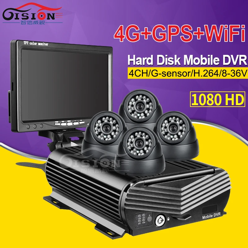  4G GPS WIFI 2TB Disco Duro 256G SD 4CH HDD móvil Dvr grabadora de vídeo control remoto en tiempo re
