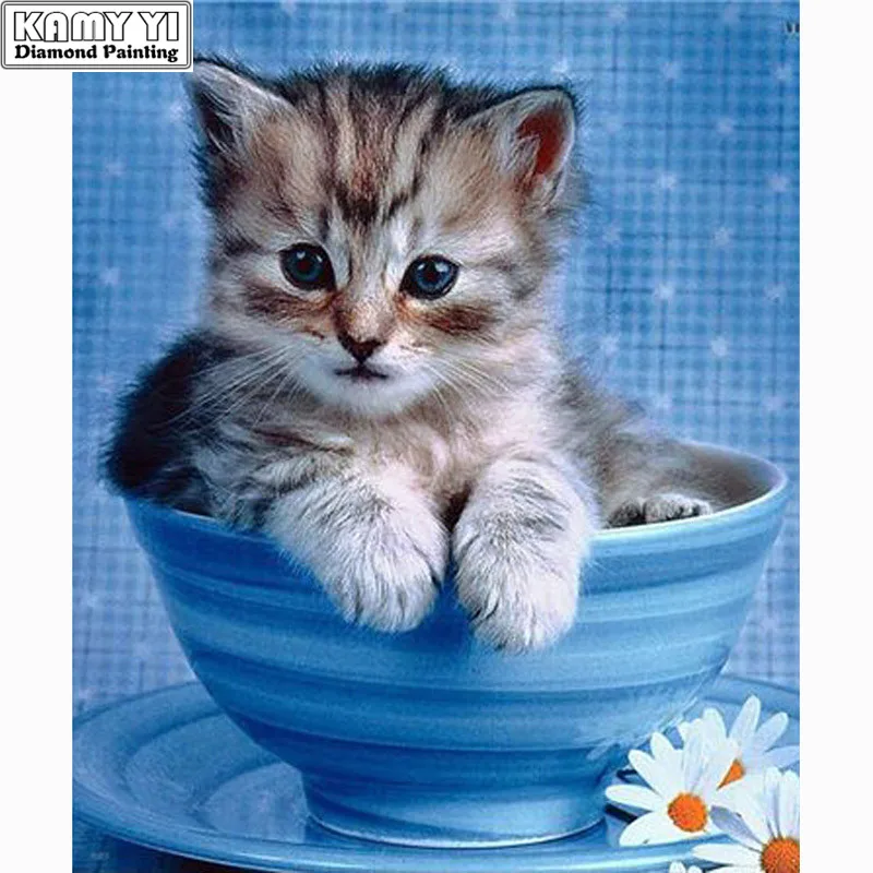 

5D DIY Full Square Diamond Painting Cross Stitch "Cat in bowl" 3D Diamond Embroidery Rhinestone Mosaic Home Decor Gift