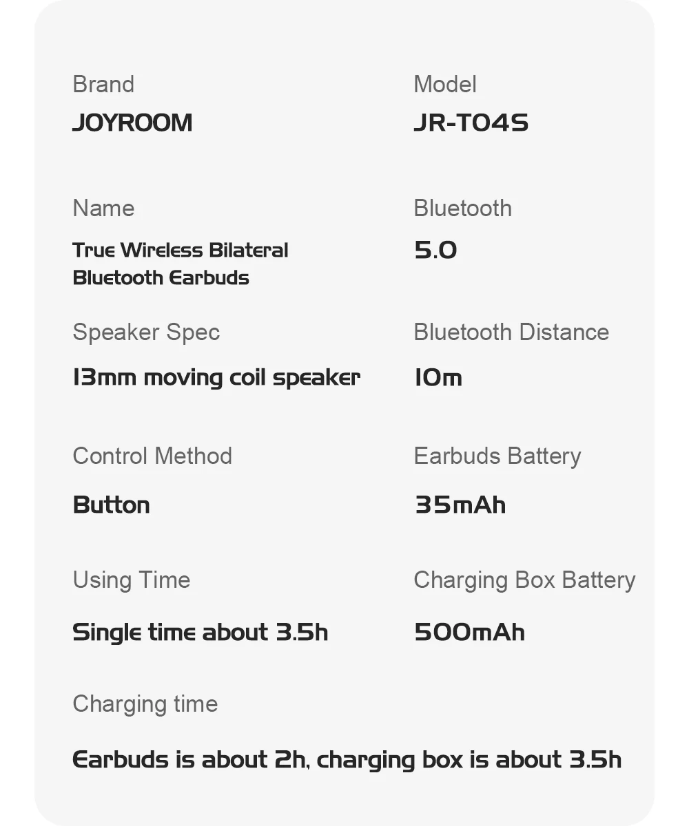 JOYROOM T04S TWS Bluetooth стерео наушники с шумоподавлением Беспроводная стереогарнитура наушники с микрофоном водонепроницаемые HIFI Качество