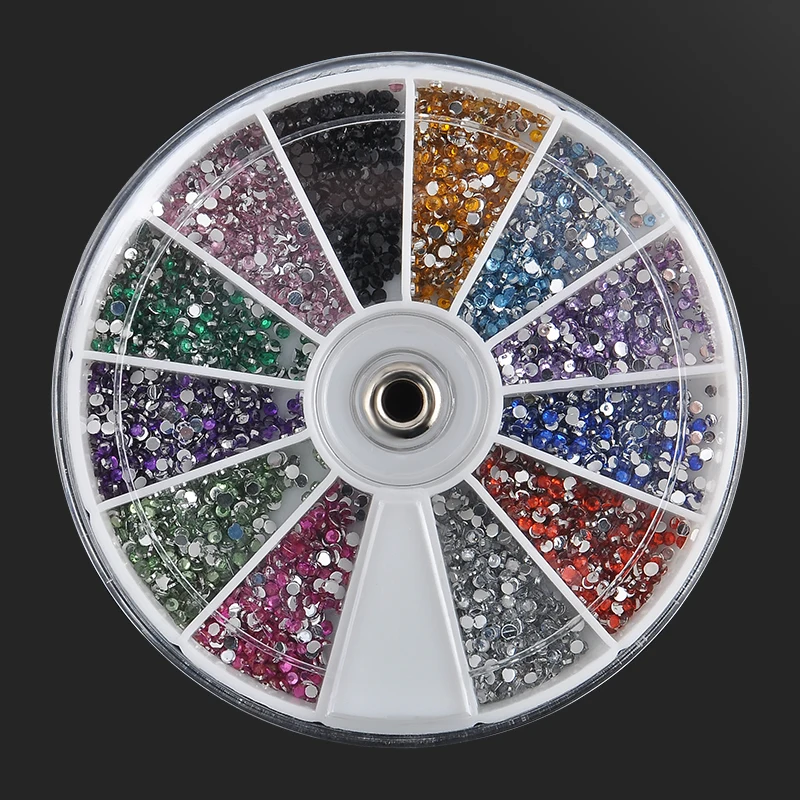 3600 Pcs 12 Color 3D Nail Art Tips Gems Crystal Nail Glitter Rhinestone
