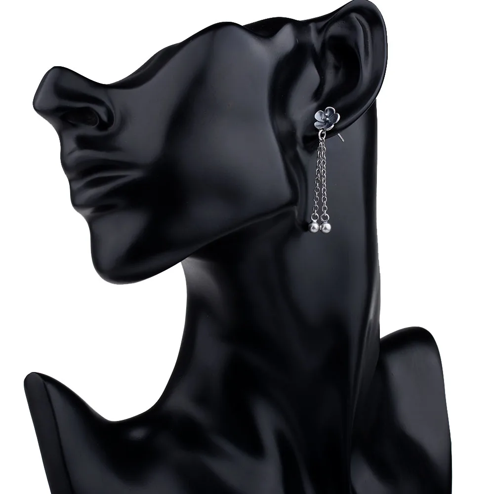 Mythic Age Real 925 Sterling Silver Ethnic Peach Blossom Flower Vintage Tassel Stud Earrings Jewelry Gift for Woman Girl Fine Jewelry