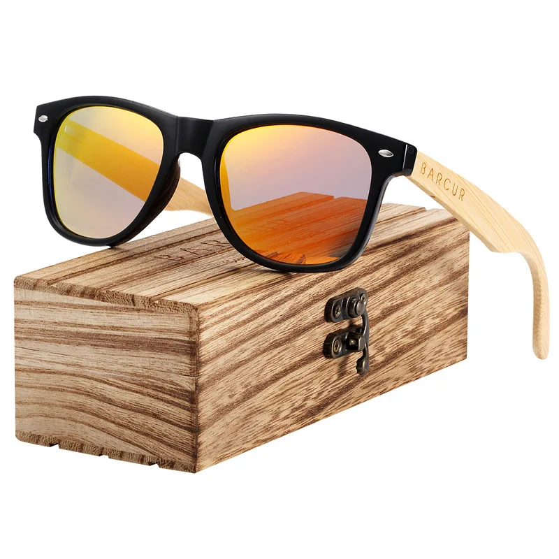 BARCUR деревянные очки весна петли бамбуковые солнцезащитные очки ручной работы Для мужчин солнцезащитные очки в деревянной оправе Для женщин очки Полароид de sol masculino - Цвет линз: Orange