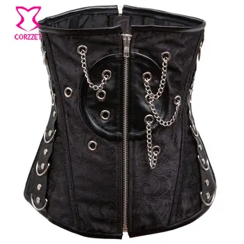 

waist cincher binder corset steampunk gothic Brocade With Chain Steel Boned underbust corselet work out shape body corsetto