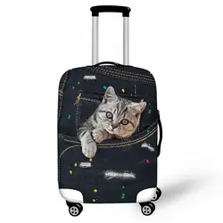 Черный джинсовый чехол с принтом кота и собаки, плотный эластичный защитный чехол для багажа 18-30 дюймов, чемодан для путешествий