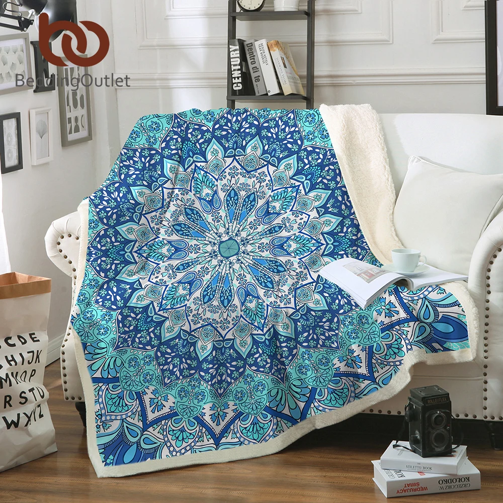 BeddingOutlet Bohemian Blanket for Beds Floral Paisley Thin Quilt Sky Blue Mandala Bedspread