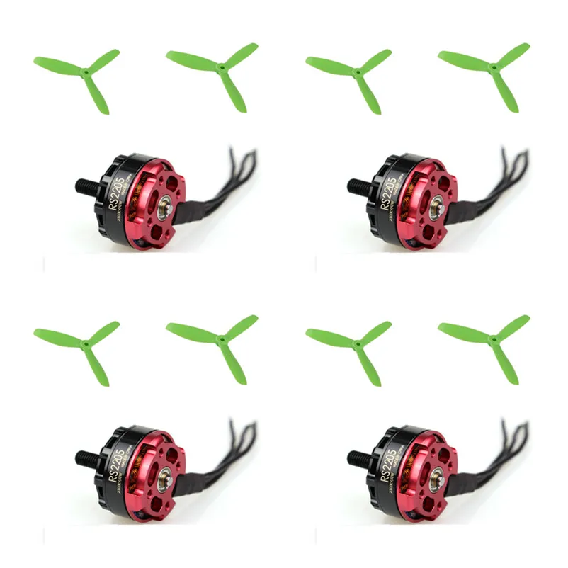 

4pcs Original Emax RS 2205 2300KV Cooling Brushless Motor + Green 4pair 5045 Propeller 3 Blade Props For FPV Quadcopter QAV250