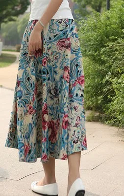 Юбки размера плюс, Женская эластичная Цветочная модная плиссированная юбка со средней талией, Весенняя Летняя женская юбка, длинная повседневная юбка - Цвет: picture 1 1
