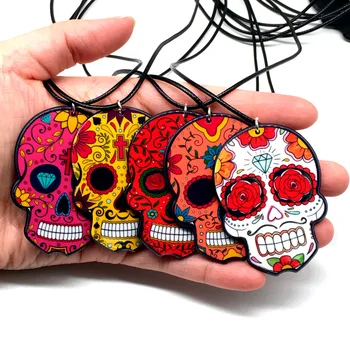 

10pcs Calavera Sugary-sweet whimsical skull Necklace Celebrate Mexican Day of the Dead Halloween Acrylic Sugar Skull Necklace