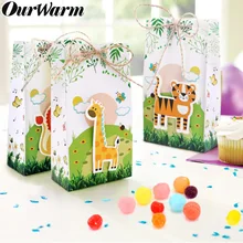 OurWarm 6pcs Happy Birthday Cartoon Animals Candy Bags Wedding Baby Shower Packing Bag Paper Gift Boxes Jungle Theme Party Favor