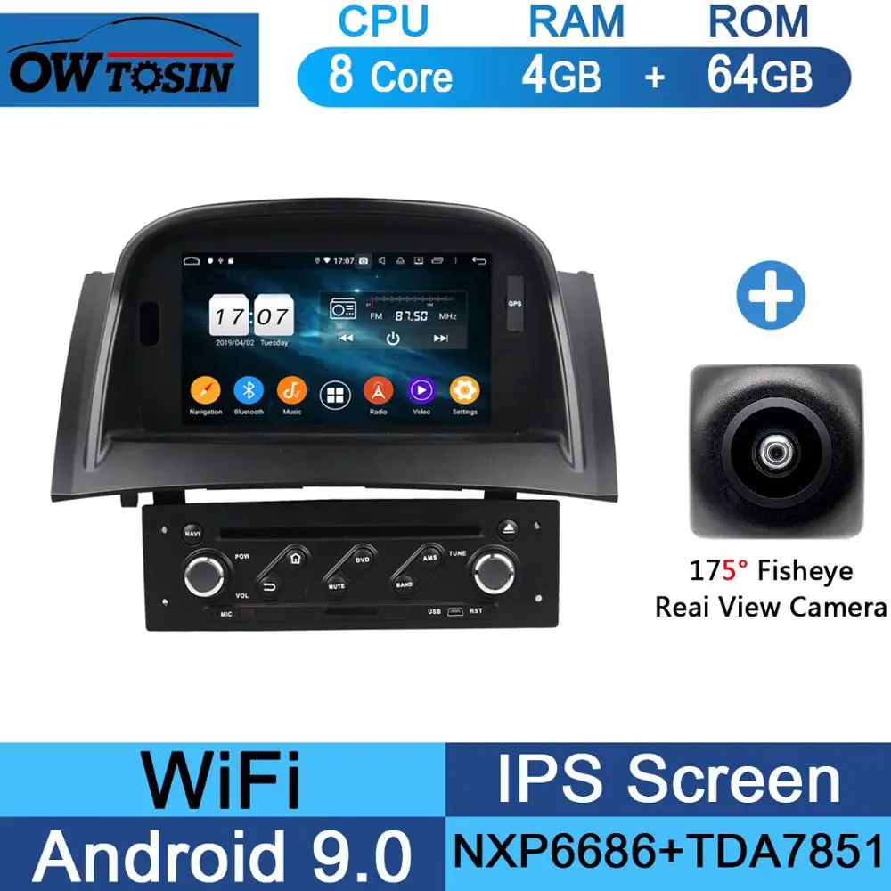 " IPS1024*600 8 ядерный 4 Гб ram+ 64 Гб rom Android 9,0 автомобильный dvd-плеер для Renault Megane II 2004-2009 CarPlay Parrot BT Radio Adas - Цвет: 64G Fisheye Camera