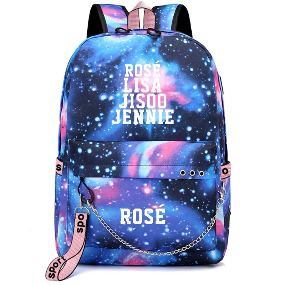 Черный Розовый Lisa Rose Jennie Рюкзак Школьные сумки Galaxy Thunder Mochila сумки рюкзак с цепочкой для ноутбука USB порт