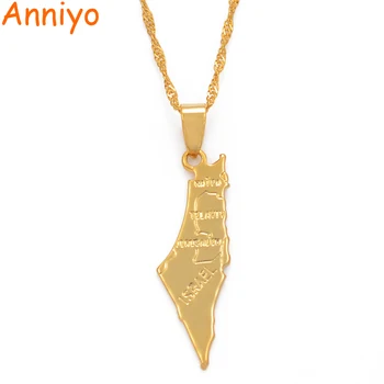 

Anniyo Israel Map and West Bank Pendant Necklaces Chain Gold Color Jewelry For Women Men Map of Israel #003810