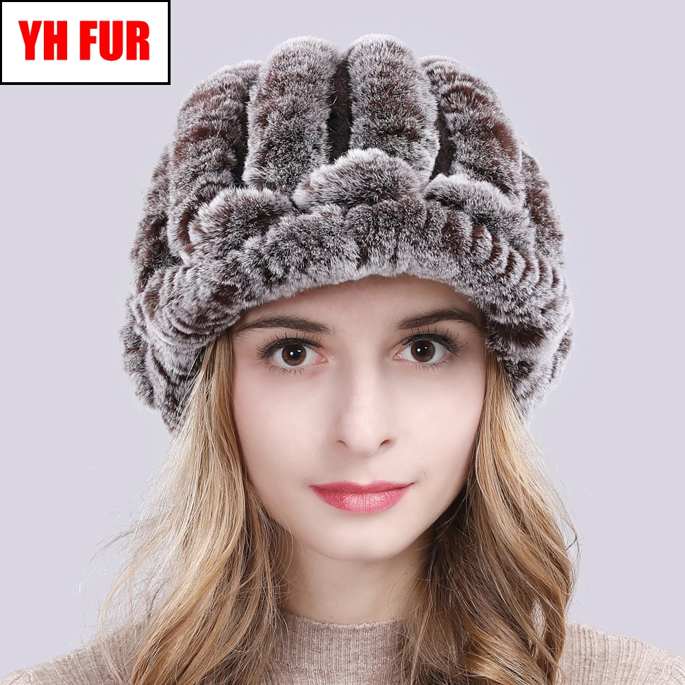 Женские зимние шапки, настоящий мех кролика, вязаные шапки из натурального меха кролика Рекс, женские Теплые повседневные меховые шапки, опт и розница