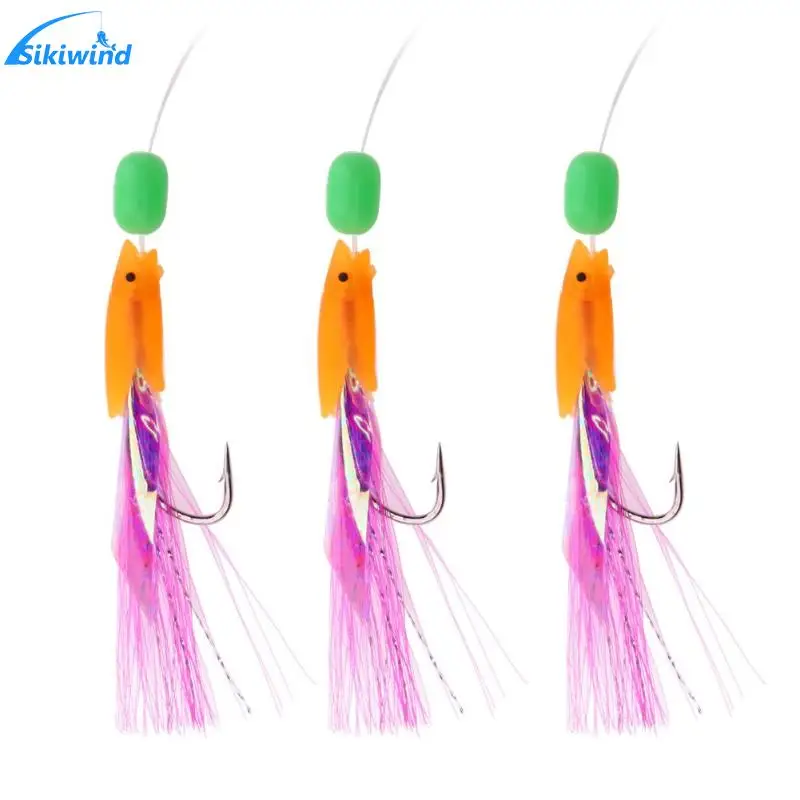 

3Pcs Sabiki Soft Fishing Lure Rigs Bait Jigs Luminous Lure Saltwater Hairy Hook Rigging for Herring Fishing Skin Tinsel Feathers