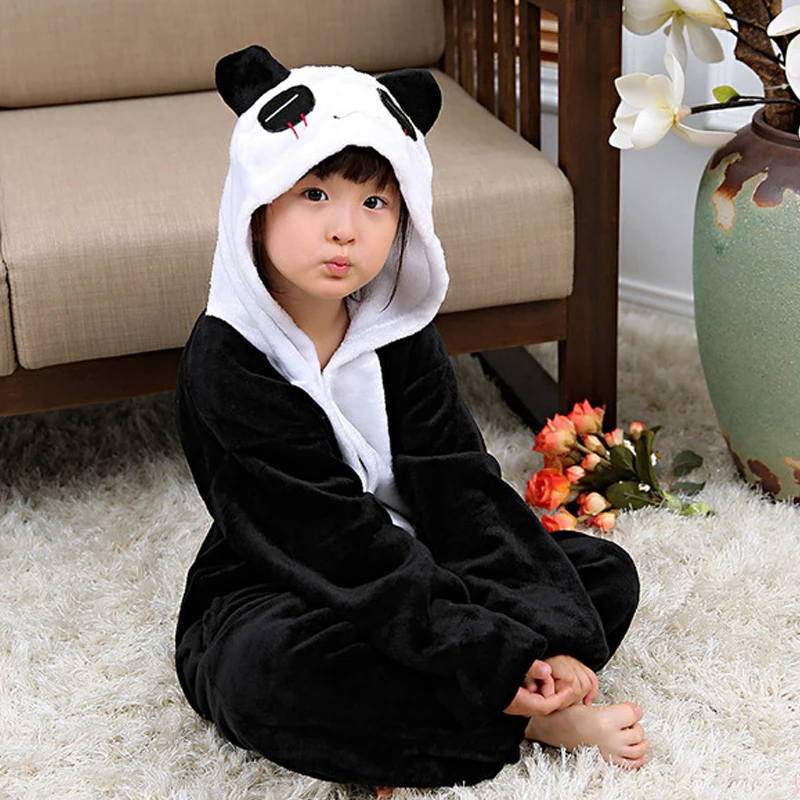 

Cute Panda Cartoon Kids Kigurumi Pyjamas Flannel Children Onesies Pajamas Soft One-piece Sleepwear Cosplay For Halloween Costume