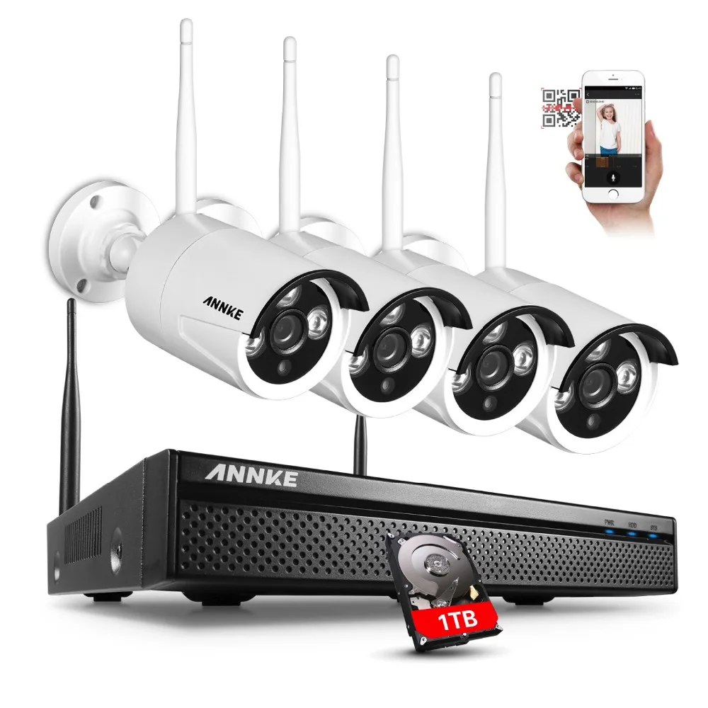 ANNKE 960P 1.3MP cameras 4CH Network NVR Wireless Home Security IP Camera System 1TB