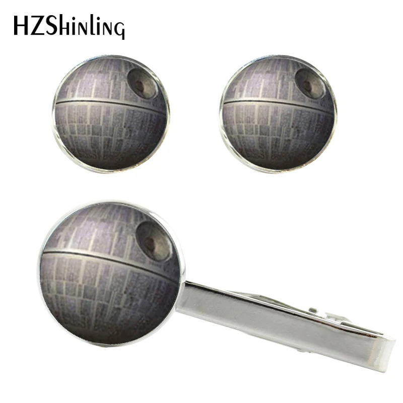 

2017 New Star Wars Death Star Clips & Cufflinks Set Empire Darth Vader Cufflink Silver Glass Clip Round Photo Cuff CT-008