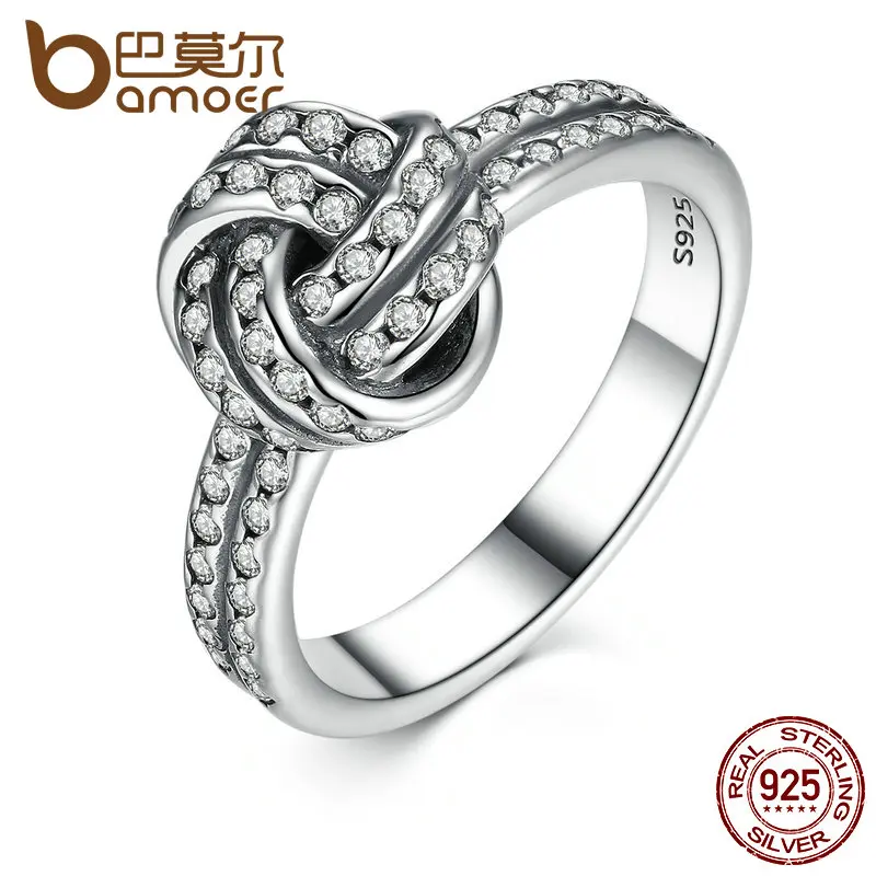

BAMOER Autumn Collection 925 Sterling Silver SPARKLING LOVE KNOT Weave Finger Ring For Women Engagement Fine Jewelry PA7190