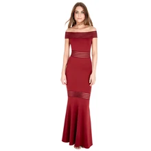 Boho de las mujeres Rojo Negro Vestido Atractivo del Hombro vestido de Malla raya Acanalada Sirena de La Llamarada Vestido Largo Maxi Del Partido de Tarde 2018 409600