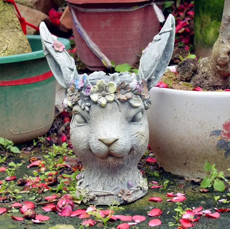 Пасторальный цемент Bobby статуэтки в виде кроликов сад голова кролика цветочный горшок посадки зеленое растение горшках украшения двора ремесла Искусство
