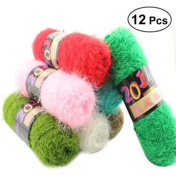 

12 Pcs Multicolor Sacow Fluffy Eyelash Yarn Velvet Knitting Down Hand-Woven Yarn Crochet Coral Cashmere Yarn (Mixed Color)