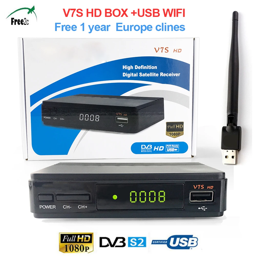 

V7S 1080P HD DVB-S2 V7S Satellite TV Receiver Support Biss Key Europe CCCAM fast ship from ES to FR/IT/DE