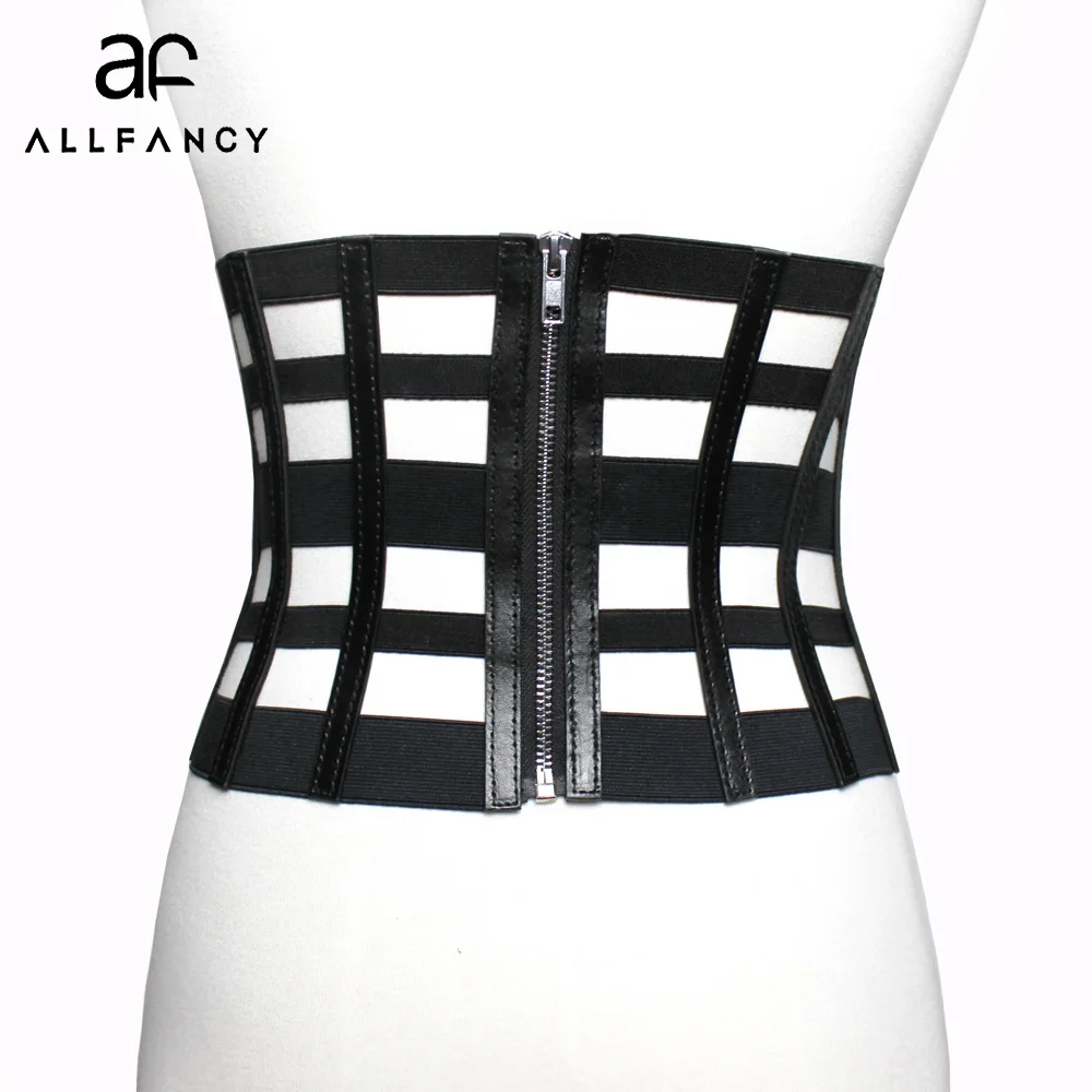

New Women Ultra Wide Belt Adjustable Slim Corset Body Shaper Black Faux Leather Retro Design Elastic Strap Belt Slimming Corset