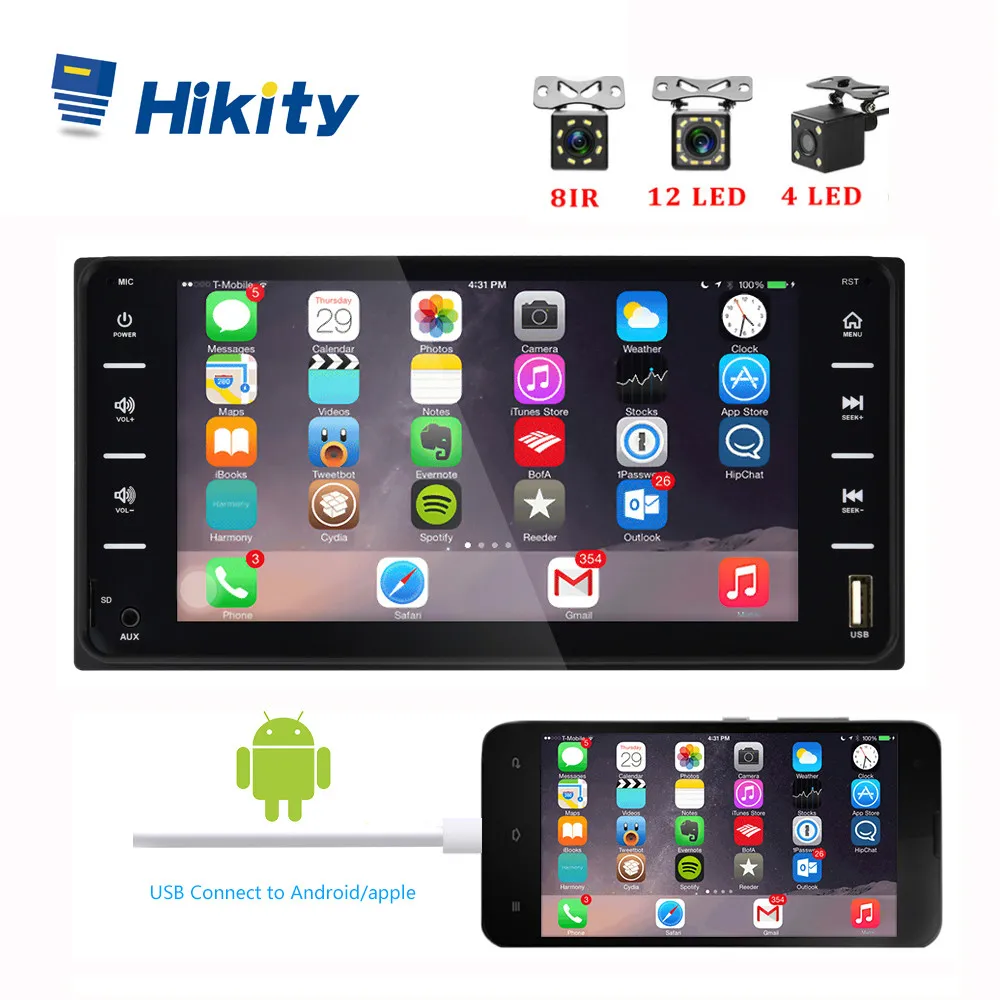 Skup Hikity Autoradio 2 Din Radio samochodowe 7 HD ekran dotykowy odtwarzacz samochodowy MP5 Android Iphone lustro Link dla Toyota Corolla odtwarzacz audio