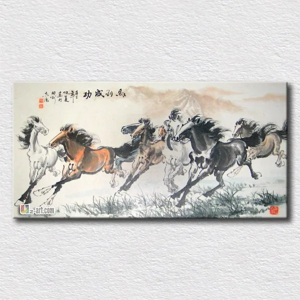 

Symbol of year Eight horses canvas prints good meaning Chinese ink painting printed on canvas