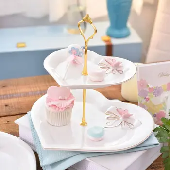 

Ceramic tray creative heart-shaped double layer fruit plate wedding platter afternoon tea cake snack dessert plate mx5311143