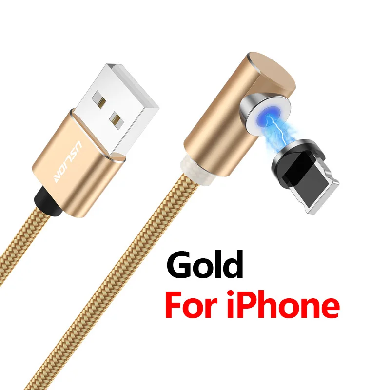 USLION Магнитный кабель Micro usb type C для зарядки iPhone XS Max 8 7 магнит 1 м кабель для зарядки телефона для samsung huawei Xiaomi - Цвет: For iPhone Gold