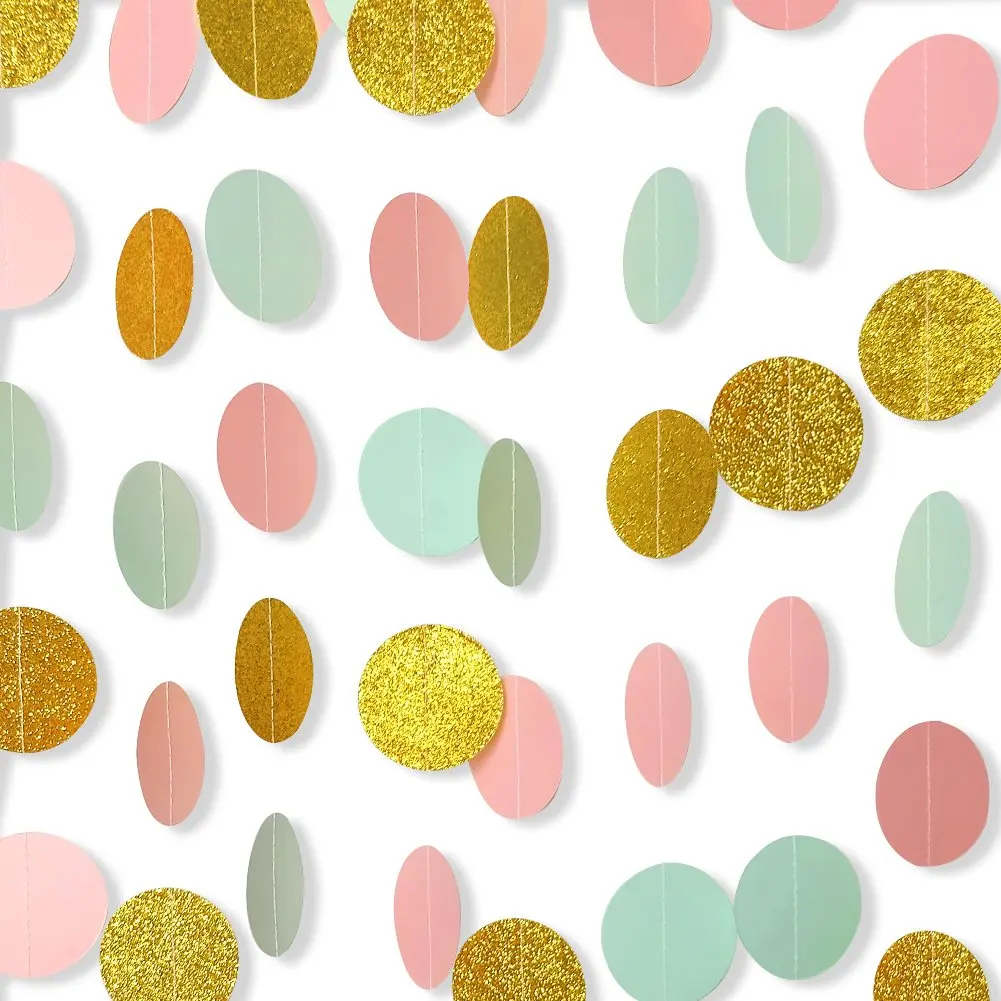 

METABLE 7 Pack Circle Dots Paper Garland Backdrop Hanging Decorations for Wedding Party Baby Shower Mint and Glitter Gold