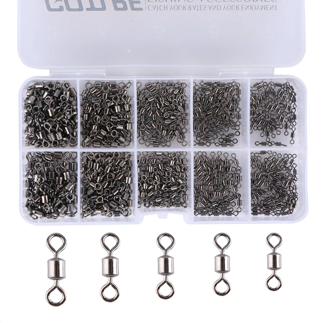 Goture 500pcs Rolling Fishing Swivel Mix Size #4,#6,#8,#10,#12 Sea Rock Fishing  Tackle