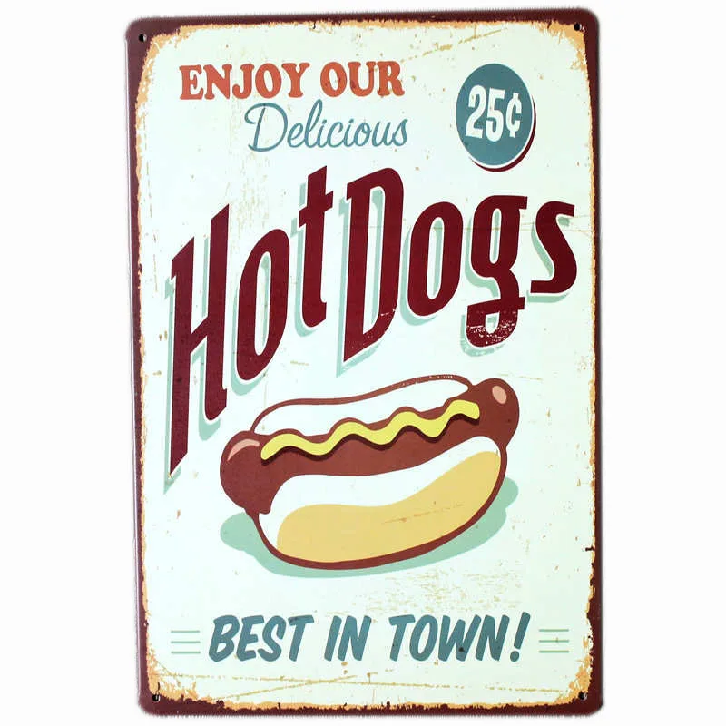 Hot Dogs Retro Tin Sign Hotdog Metal Poster Vintage Plaque Fast Food Hotel Shop Wall Decor 20x30cm - Цвет: 5300-1