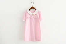 Flower Embroidery Peter Pan Collar Loose Short Sleeve Shirts Mori Girl 2016 Japanese Summer New Women Cotton Casual Blouses Tops