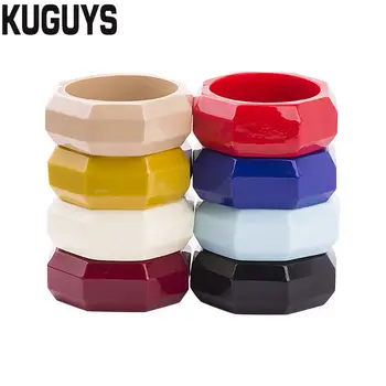 

KUGUYS Fashion Jewelry Resin Colorful Wide Bangles for Women Square Geometric Polygon Hyperbole Big Bracelet Trendy Accessories