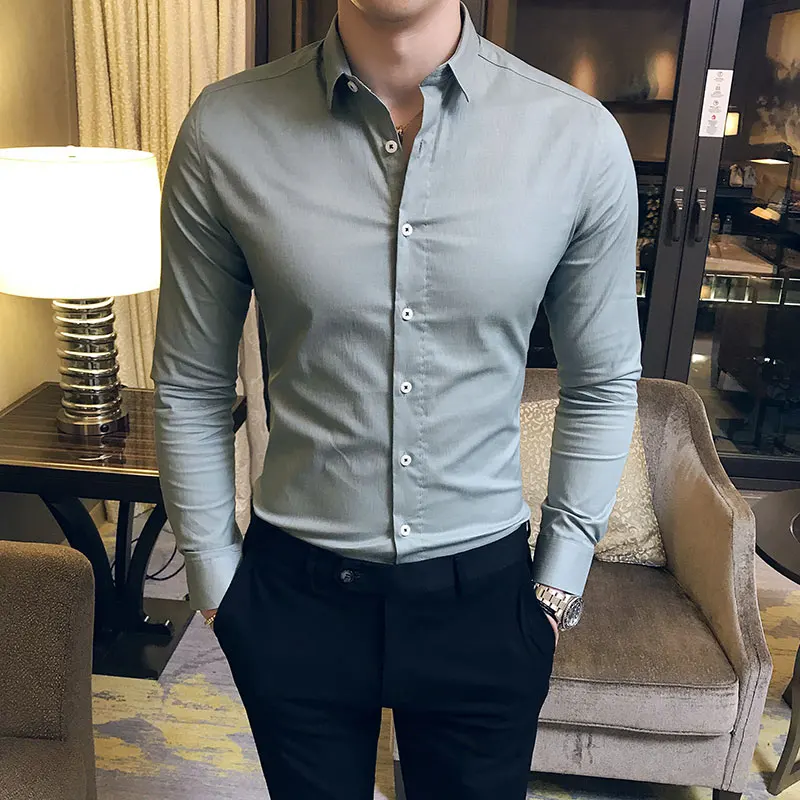 British Style Men Shirt Brand New Slim Fit Solid Formal Wear Shirts Dress Mens Long Sleeve ...