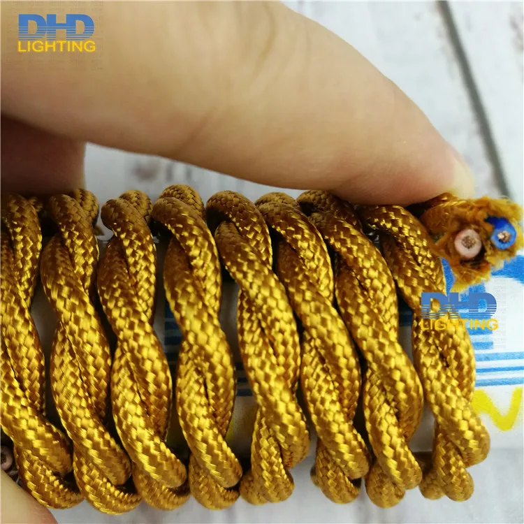10 meters 2 core 0.75mm2 gold color fabric braided electrical wire for