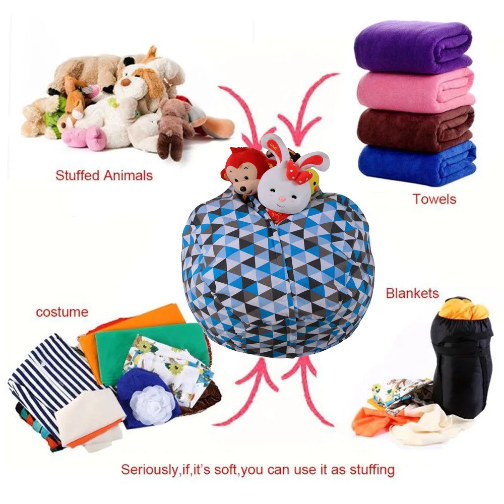 

2017 Kids Stuffed Animal Plush Toy Storage Bean Bag Soft Pouch Stripe Fabric Chair #1215*