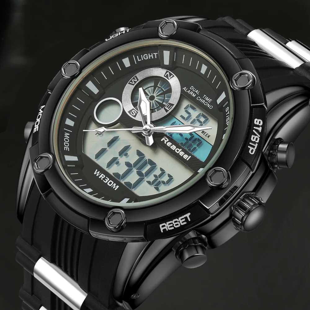 Топ спортивные мужские кварцевые часы Мужские Аналоговые Цифровые военные