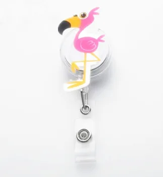 

Flamingo Retractable Badge Reel High quality Acrylic Student Nurse Exihibiton ID Name Card Badge Holder Office Supplies