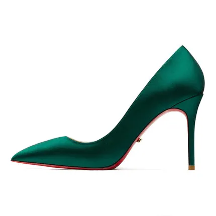 jade green Silk 8cm Качественные пикантные женские туфли-лодочки из шелкового атласа; туфли с красной подошвой; свадебные модельные туфли с острым закрытым носком на высоком тонком каблуке; туфли на шпильке - Цвет: jade green Silk 8cm